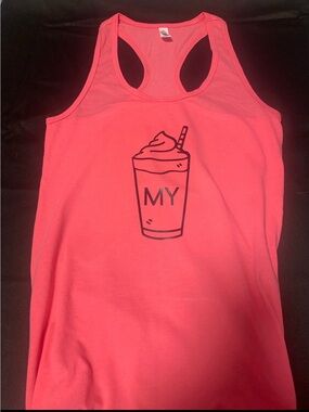 Women’s  Pink Racerback Tank Top with MY MILKSHAKE Graphic